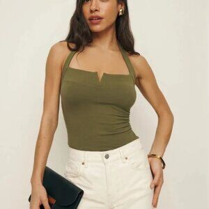 Reformation Arwen Knit Top in Olive size small NWT